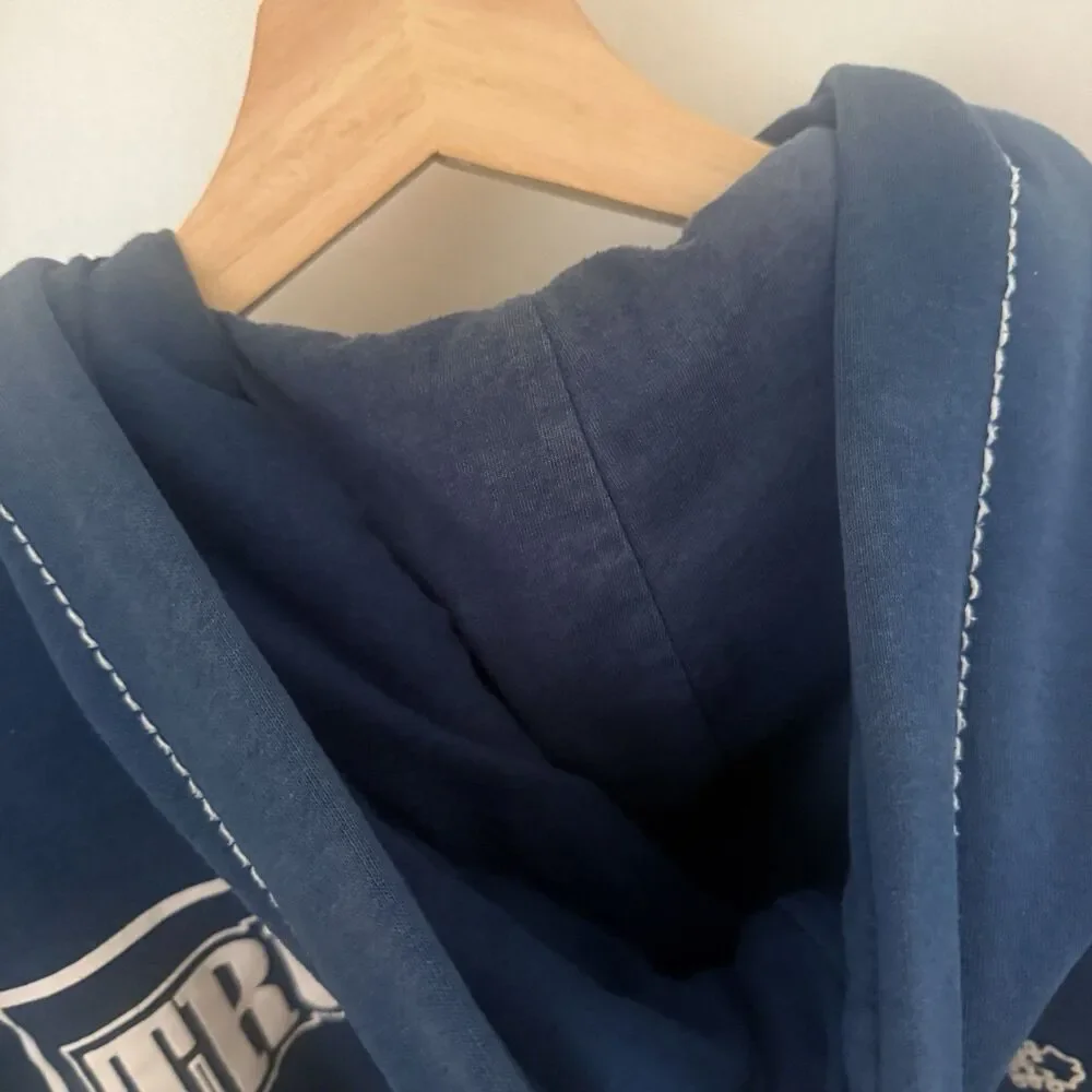 True Religion Big T Zip Up Hoodie Posiedon Blue Full Zip Jacket Medium